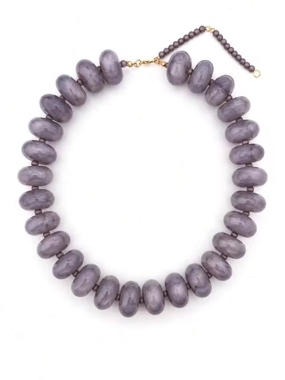 New! Grey Taupe Neutral Dopamine Resin Disk Beaded Statement Necklace
